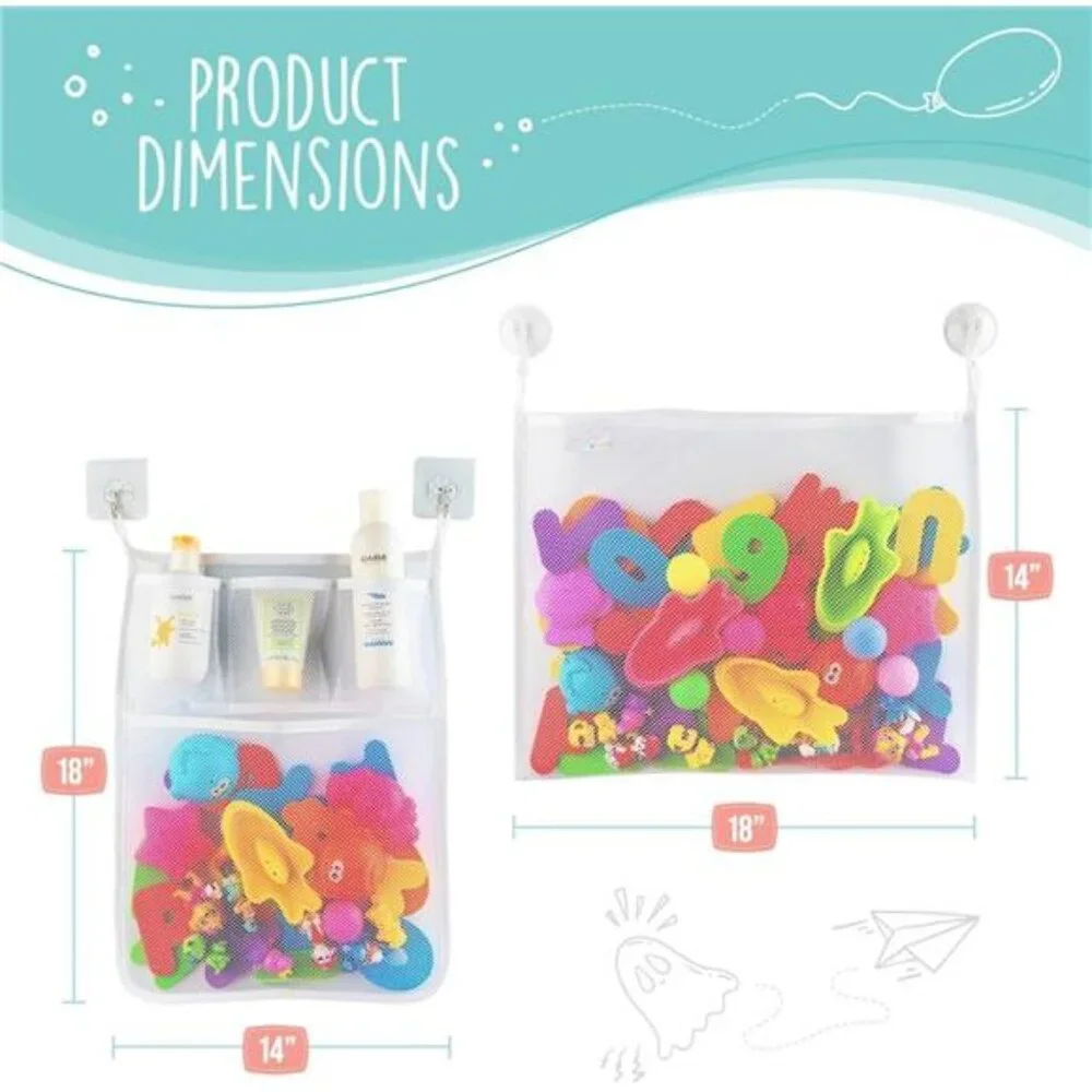 2 x Mesh Bath Toy Organizer + 6 Ultra Strong Hooks + 36 Bath Letters & Numbers
